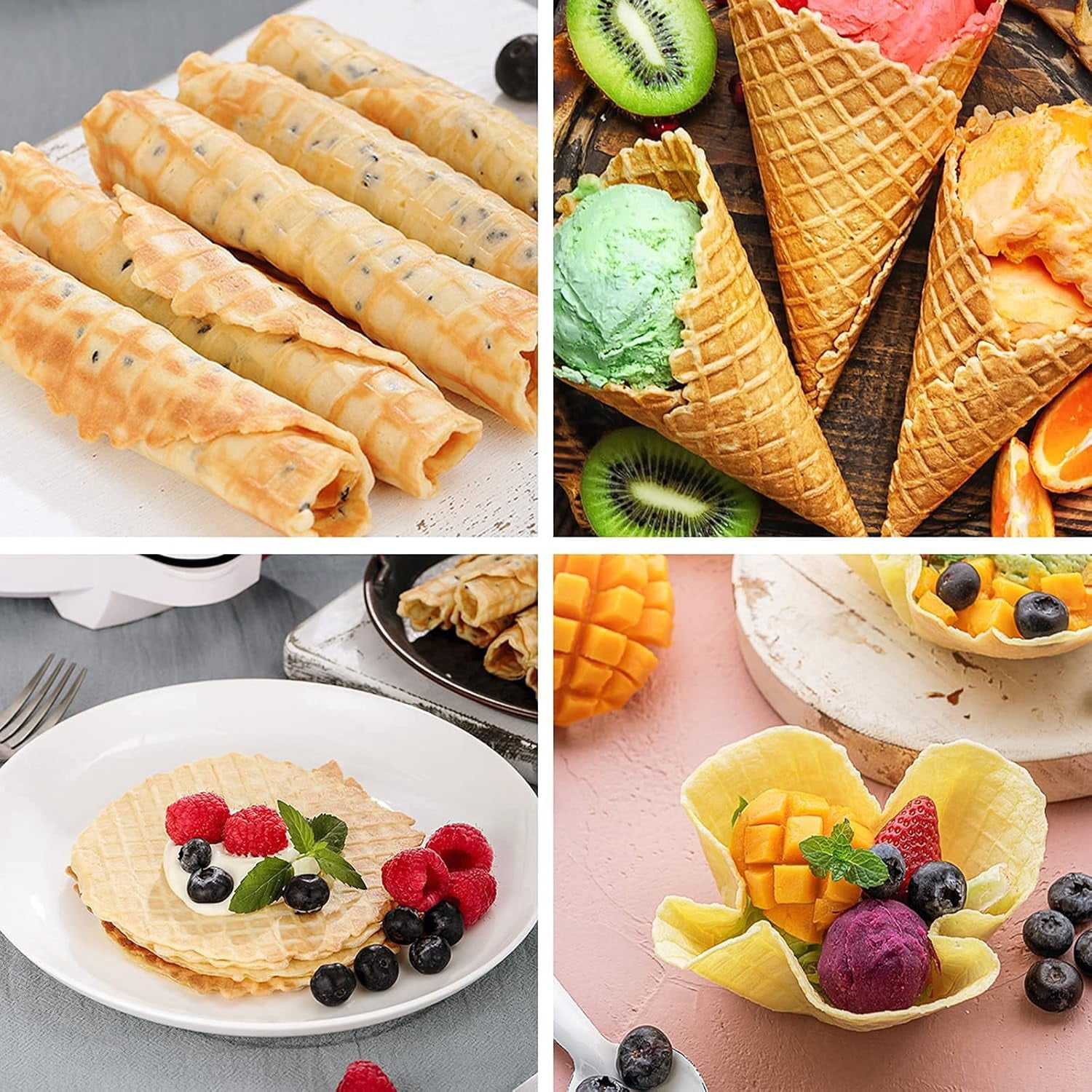 Non-Stick Waffle Cone Maker Machine for Homemade Ice Cream Rolls and Egg Waffles with Aluminum Alloy Construction