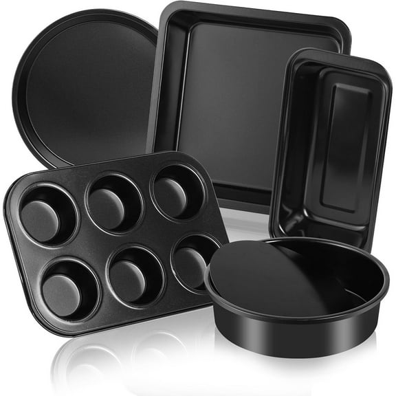 5-Piece Toaster Oven Baking Pan Set – Compact Nonstick Bakeware for RV, Camper & Small Kitchens – Muffin, Loaf, Pizza, Cake & Square Pans