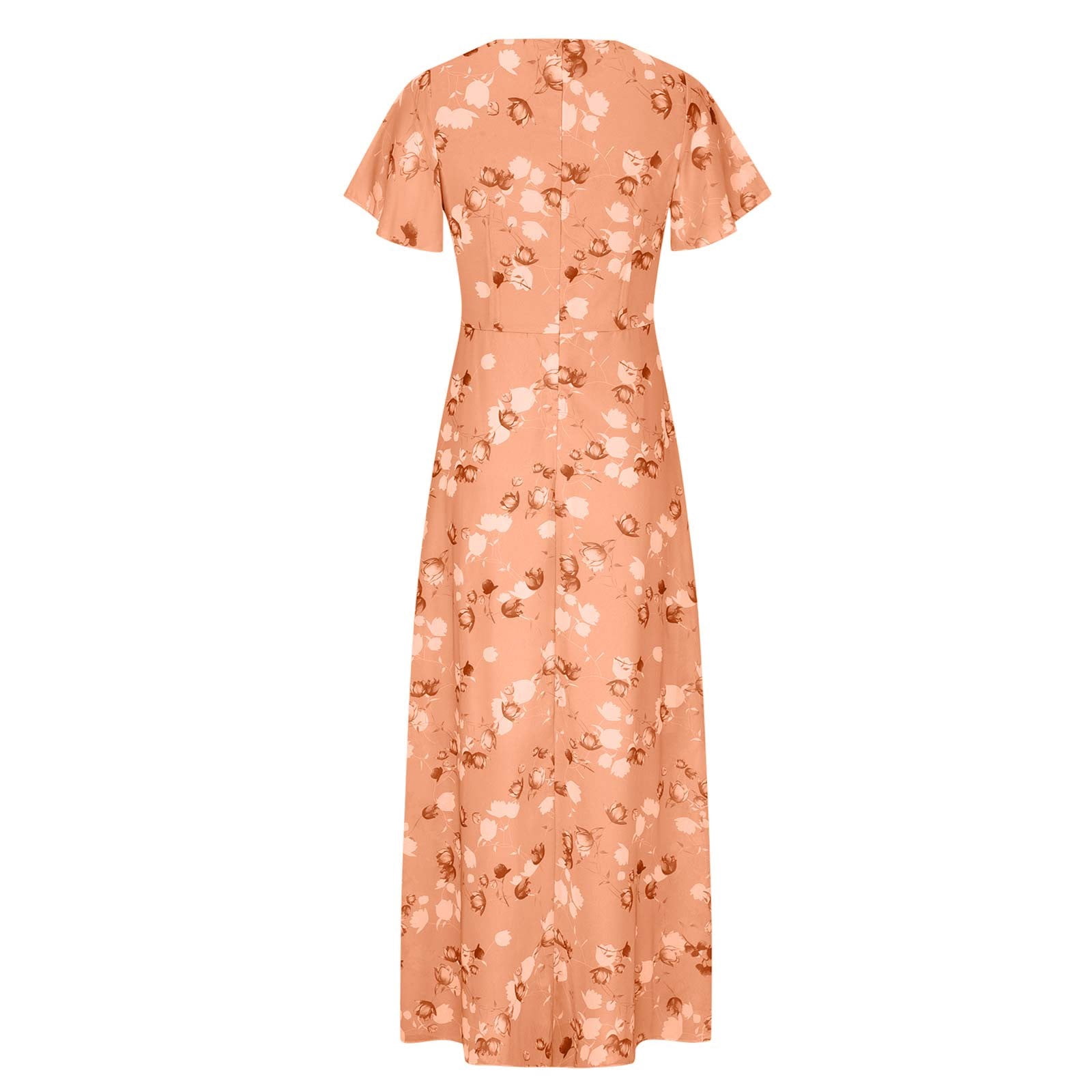 JYLPZYR Petite Summer Dresses For Women Women'S Fashionable Summer Casual Floral V Neck Short Sleeved Long Dress Long(Orange,XXL)