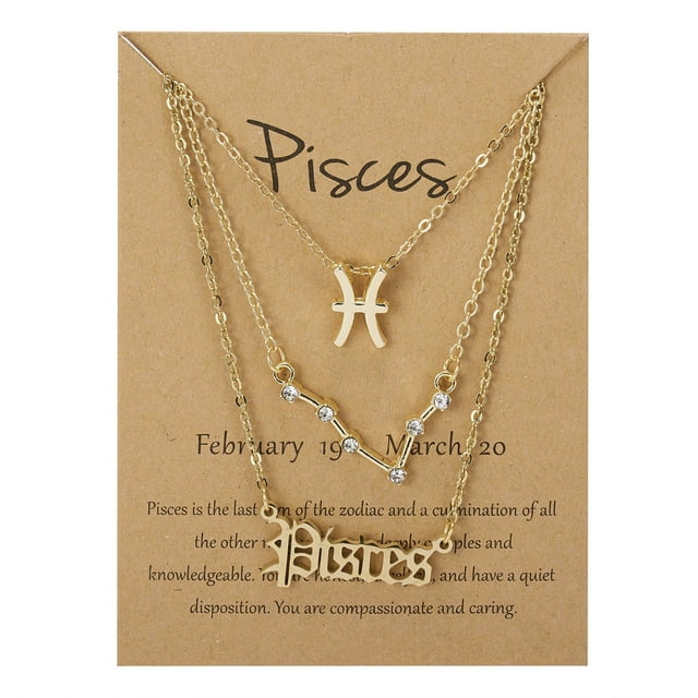 Twelve Constellations Gold Clavicle Necklace Set with Paper Card for Women Friendship Pendant