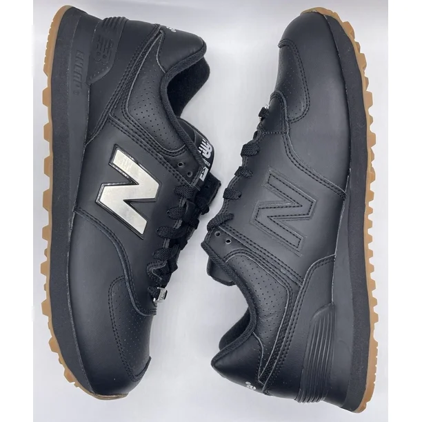 New Balance Mens 574 Leather Black Gum Metal ML574LEB Size 8 D NWOB Lifestyle