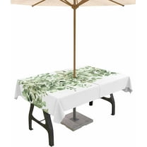 Outdoor Tablecloth with Umbrella Hole & Zipper, Sage Green Eucalyptus Leaves Rectangle Tablecloth 60x84 Inch, Spring Summer Botanical Floral Patio Table Cover Waterproof Table Cloth for Picnic