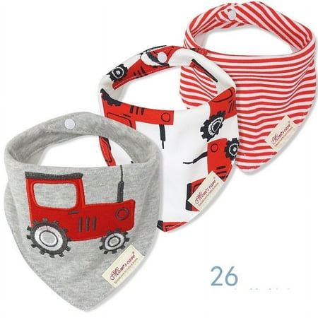 3pcs Per Lot Baby Bibs Bandana Set Cotton Multi-Style Triangle Cartoon Babadores Para Bebe Infant Boys Girls Saliva Towel KF025 red tractor