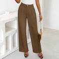 thumbnail image 2 of Inglocry Wide Leg Dress Pants for Women High Waisted Office Work Trousers Business Casual Slacks Button Flowy Palazzo Pant Brown L, 2 of 9