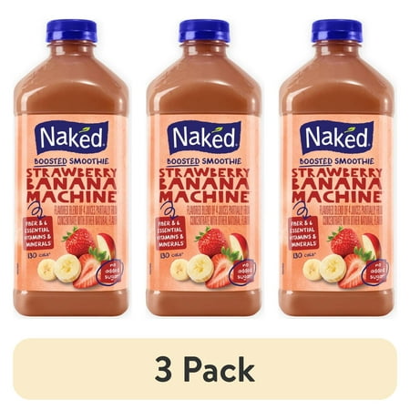 (3 pack) Naked Boosted Smoothie Strawberry Banana Machine, 46 fl oz Bottle