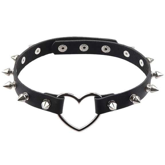 Heart Spiked Studded Rivets Choker Collar Love PU Leather Gothic Necklace for Women Punk Rock Alloy Hollow Cosplay Goth Jewelry