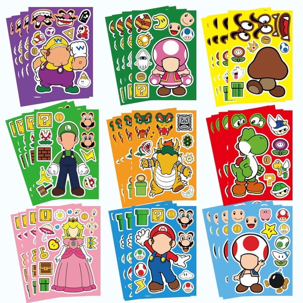 Stickers YINGXIANG Mario Make a Face, 36 hojas para DIY