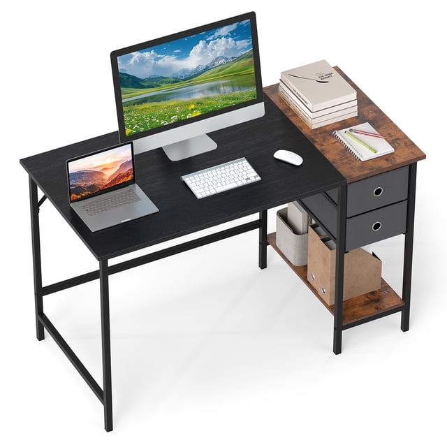 Gymax 48'' Computer Desk w/ 2 Fabric Drawers Open Storage Shelf for Working Gaming