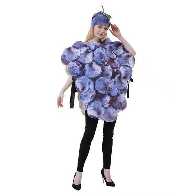 Gupgi Costume de Raisins Violets pour Adulte avec un Gilet Sans Manches à Motif de Raisin et un Chapeau Assorti. Fait de 100 % polyester, Cette Tenue Unisexe de cosplay d'Halloween Est Idéale pour les Événements à Thème, les Fêtes et les Défilés. Taille Unique Convient à la Plupart des Adultes, Mesurant 34,25 Pouces de Longueur et 30,71 Pouces de Largeur.