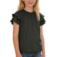 thumbnail image 3 of Aihuaihua Girls Pleated Ruffle Short Sleeve Shirts Kids Summer Crewneck T-Shirts Solid Color Fashion Tops Tees Age for 5-12 Years Black 7-8 Years, 3 of 6