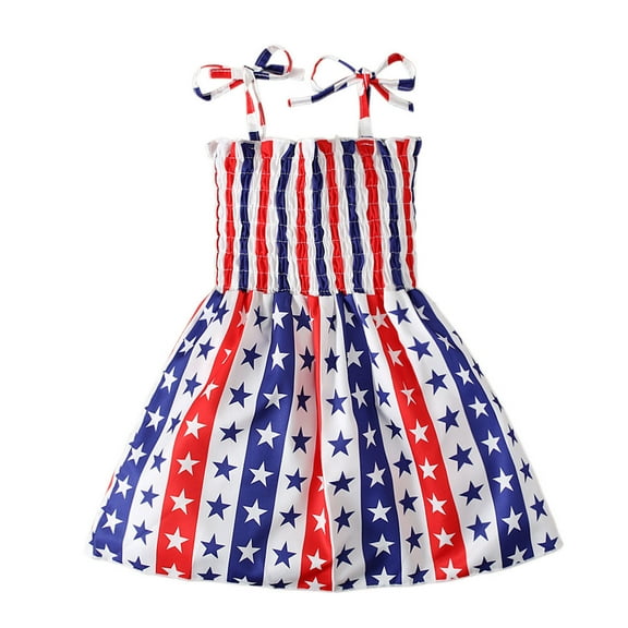 OAVQHLG3B Kids Baby Girls Dress Beach Dresses Casual Sleeveless 4th of July American Flag Princess Sundress Summer Dress