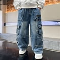 thumbnail image 6 of NIEWTR Kids Baggy Jeans Straight Wide Leg Cargo Jeans Casual Elastic Waist Loose Fit Denim Pants Y2K Streetwear with Pockets（A01-Blue,11-12 Years), 6 of 9