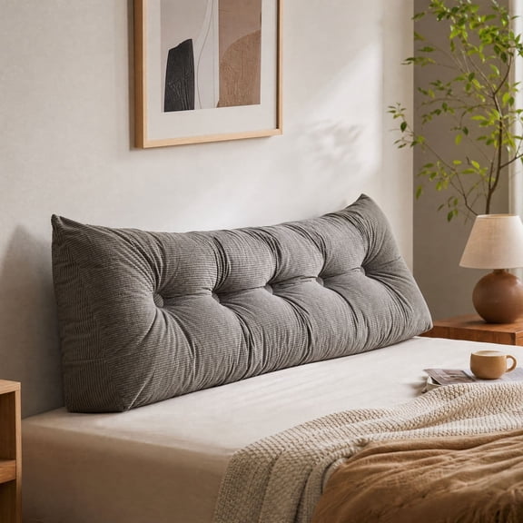 Dorm Headboard Wedge Pillow, Twin Headboard Wedge Pillow with Side Pocket and Removable Cover, Soft Support Backrest Large Bolster Cushion for Bed Sofa Dorm Bedroom, (Gray, 24" x 16")