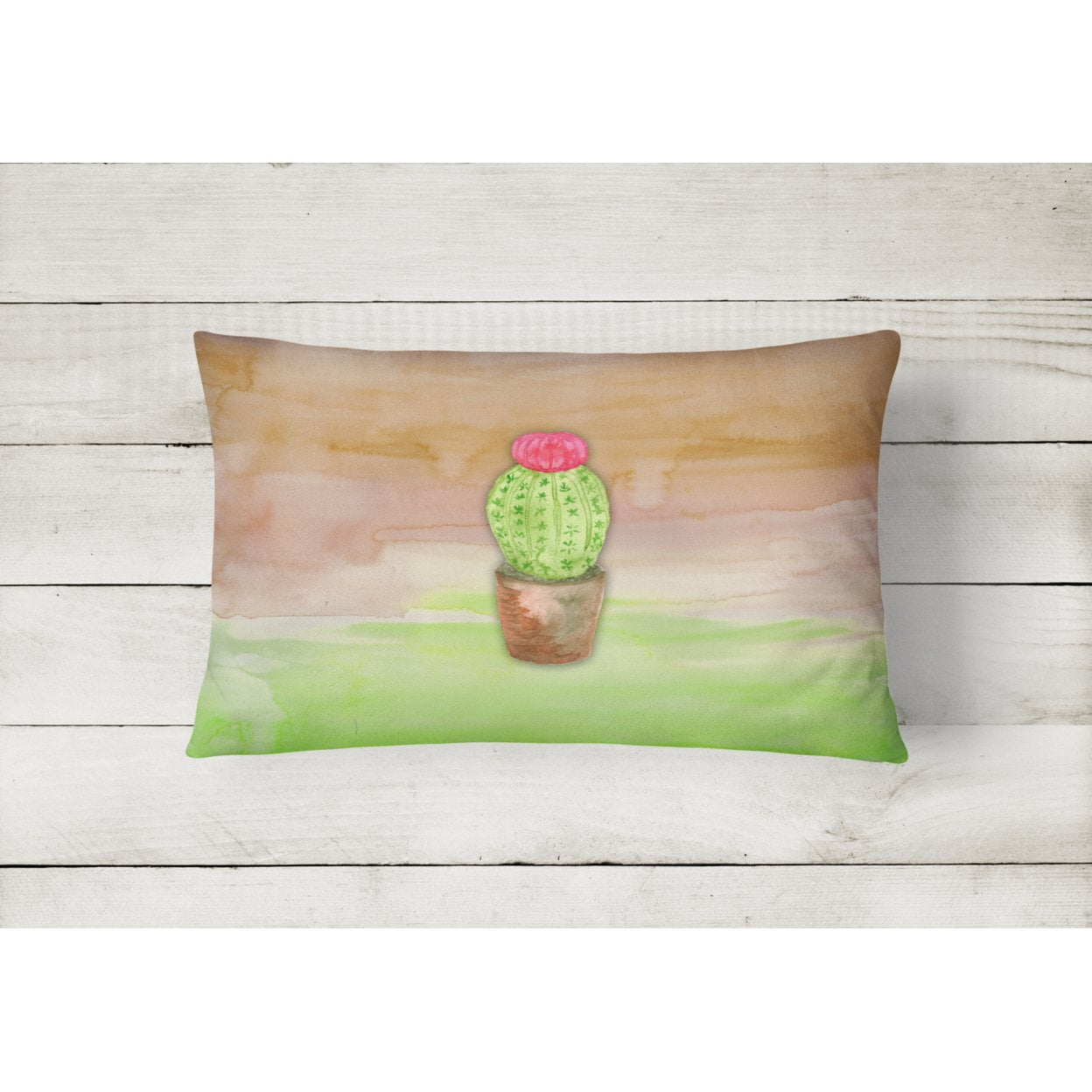 Carolines Treasures BB7365PW1216 Cactus Green and Brown Watercolor Canvas Fabric Decorative Pillow  12H x16W multicolor