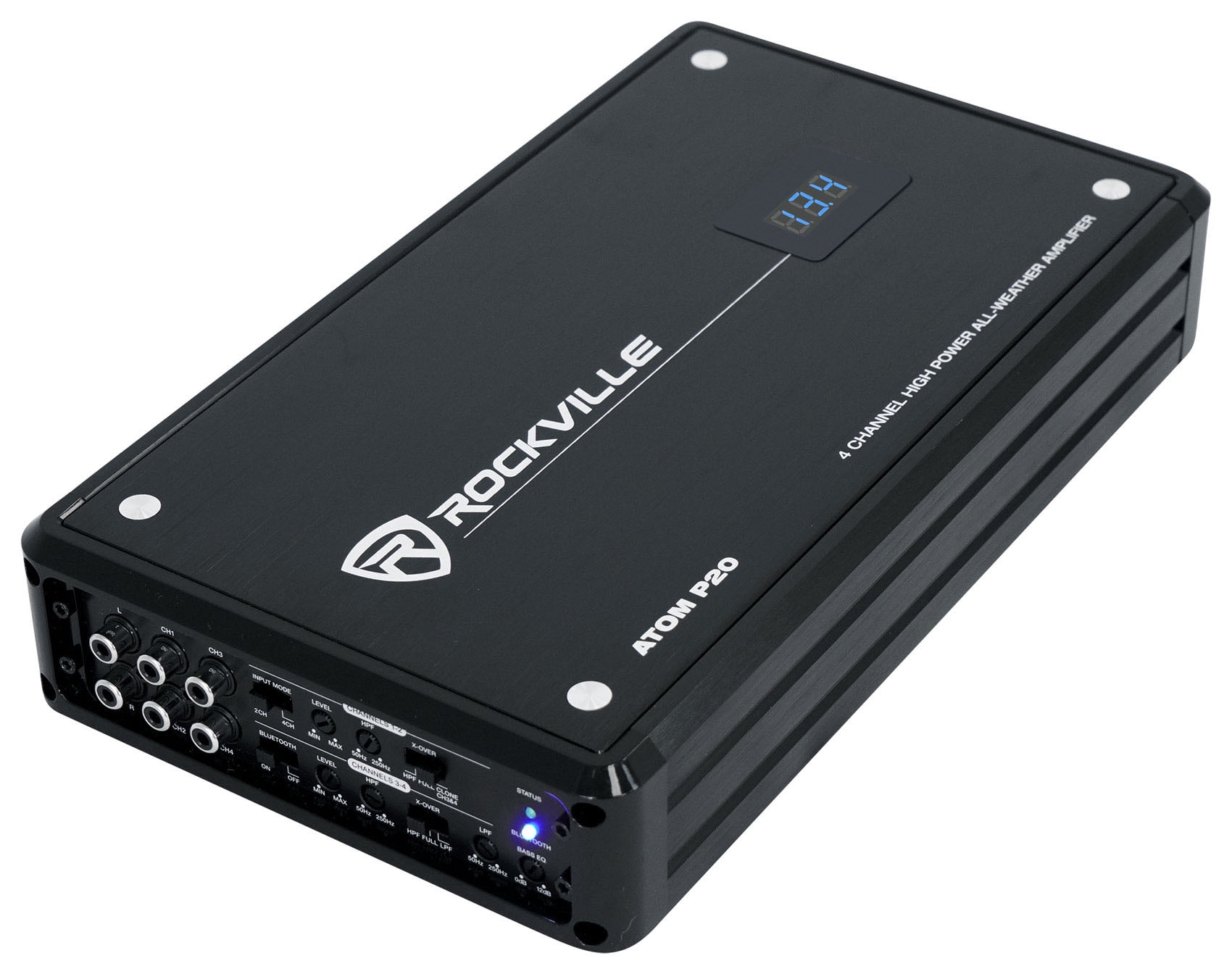 Rockville ATOM P20 Marine/ATV/Car Bluetooth Amplifier 1600w Peak/440w RMS 4 Channel w/ Volt Meter