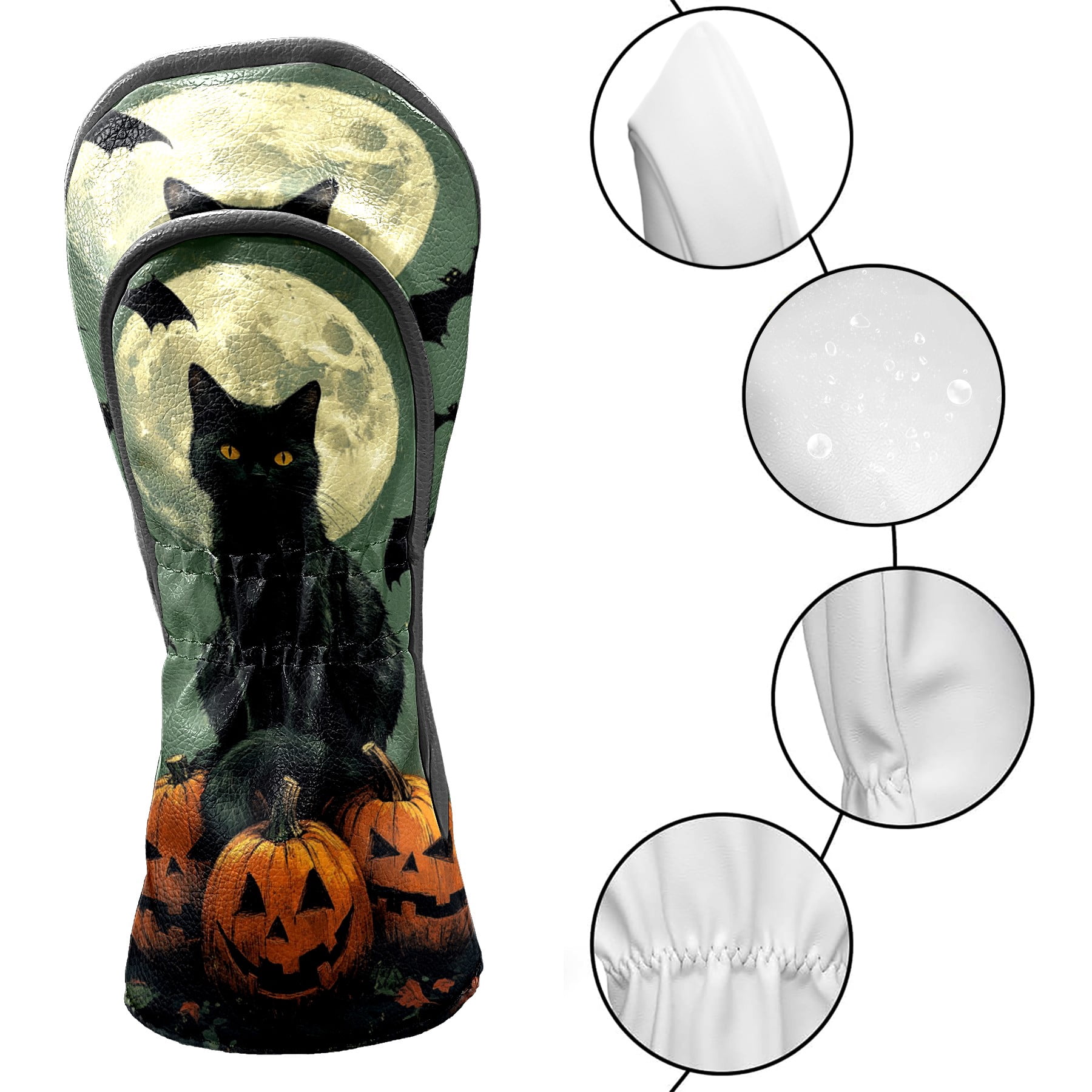 Golf Club Covers PU Leather Waterproof Head Covers for Fairway Woods Hybrids Cat In The Night