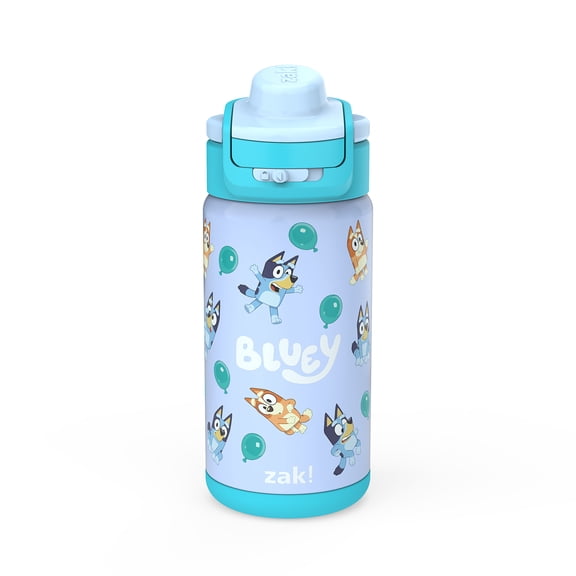 Zak Designs 14oz Bluey Kids Straw Water Bottle, Stainless Steel Vacuum Insulated Lincoln Bottle with Easy-Open Locking Spout Cover for Travel, Built in Carry Handle