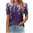 thumbnail image 3 of Qetyuw Tops for Women Puff Short Sleeve Round Neck Shirts Floral Print Tees Loose Fit Comfy Tshirt Summer Casual Tops for Women, 3 of 6