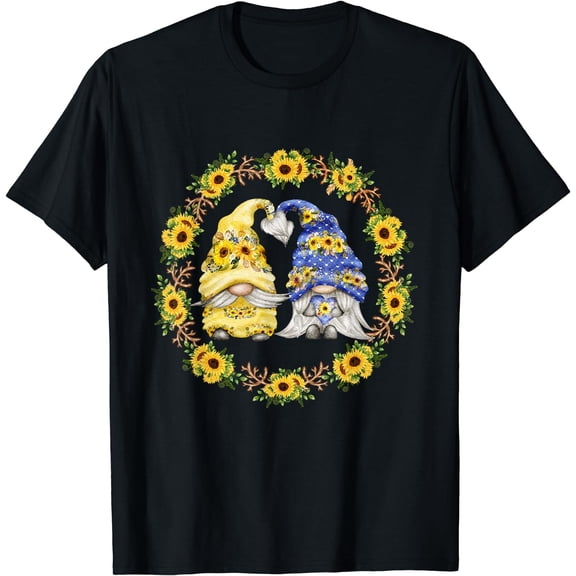 Cute Sunflower Gnomes Graphic T-Shirt Retro Summer Floral Garden Tee Men Women Casual Black Fashion Top