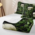 thumbnail image 4 of Homewish Dark Gothic Halloween Raven Skull Quilt King,Green Leaf Pattern King Coverlet Set,Deep Green Black,3 Pieces, 4 of 7