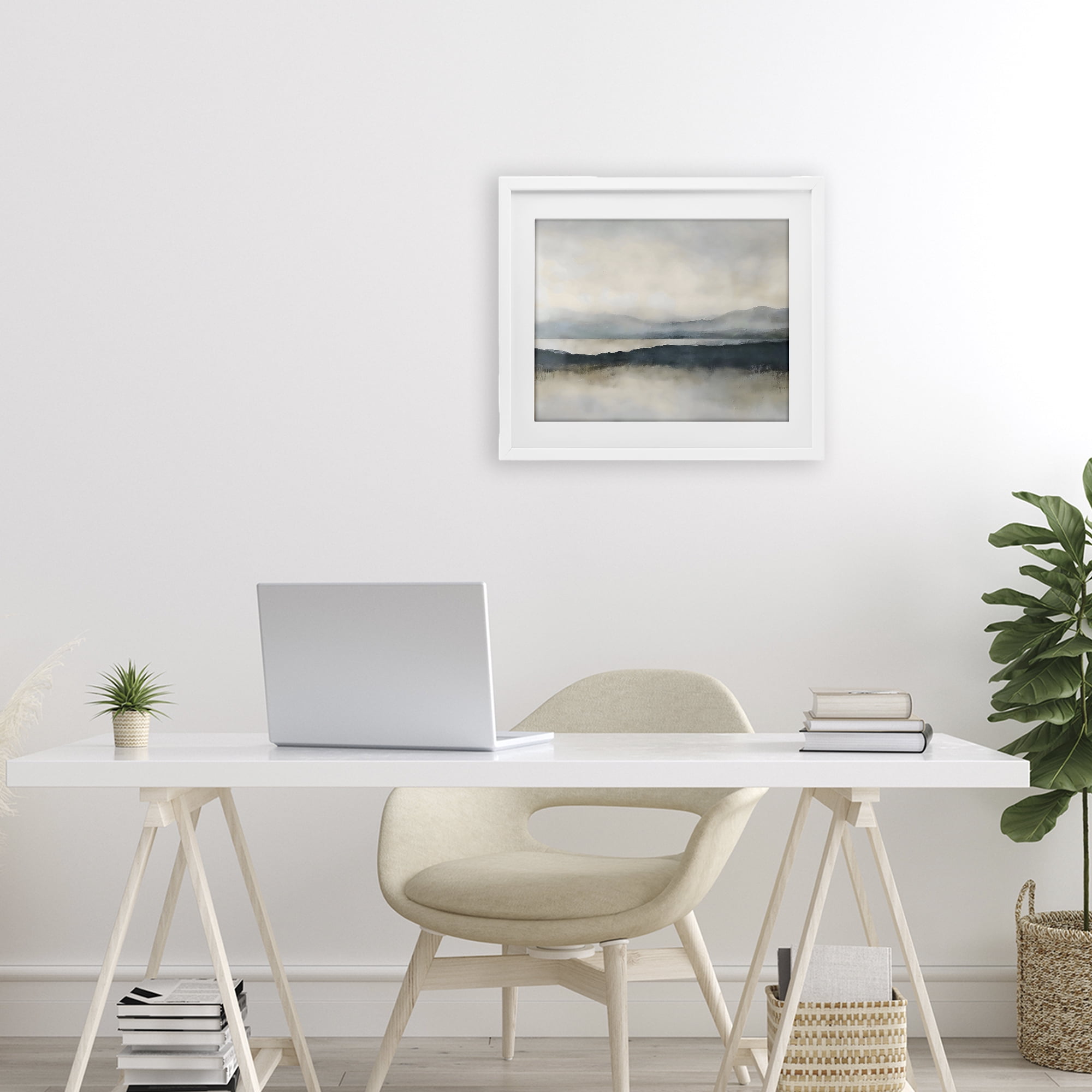 Stupell Industries Muted Horizon Mountainscape White Framed Print Under Glass, design by Riley B