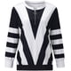 thumbnail image 3 of Camiseta holgada de manga larga con cuello en V y estampado de retazos informal a la moda para mujer Pompotops gfhjh11464, 3 of 6