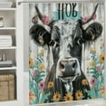 thumbnail image 5 of Orinice Rustic Highland Cow Shower Curtain Teal Daisy Funny Cattle Farm Western Wooden Fence Farmhouse Home Bathroom Decor Waterproof Fabric  White, 5 of 6