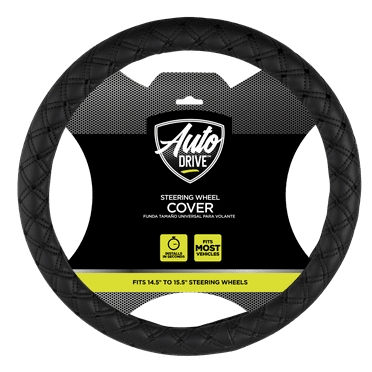 Auto Drive 1Piece Car Steering Wheel Cover Diamond Quilt Leather Black - Universal Fit, AD061728M