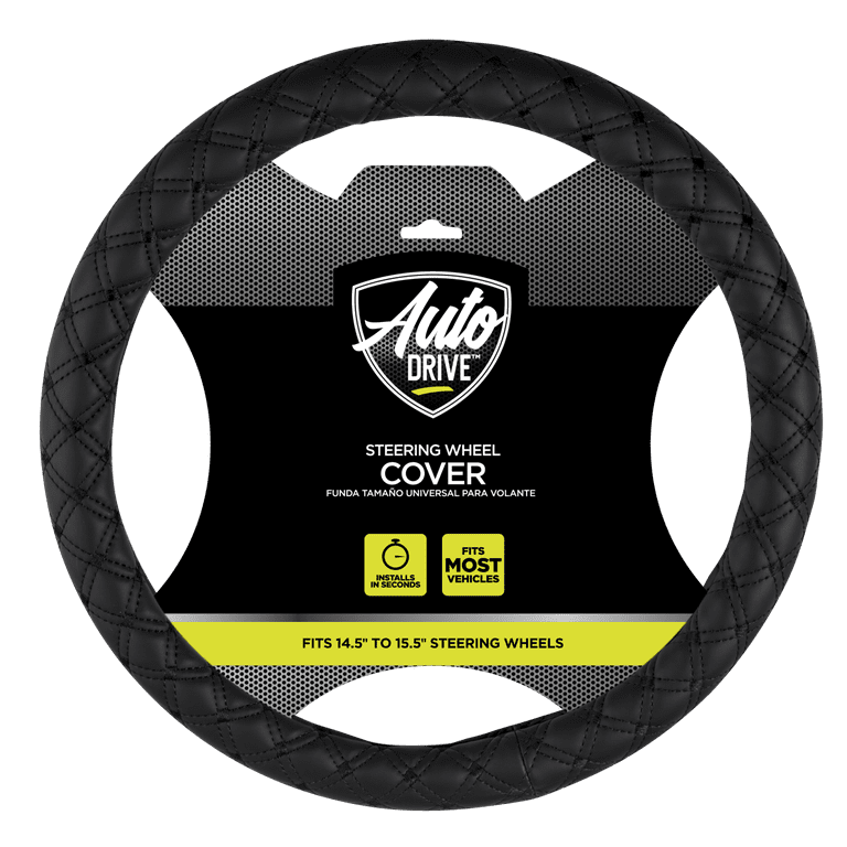 Auto Drive Diamond Quilt Steering Wheel Cover, Black photo 3