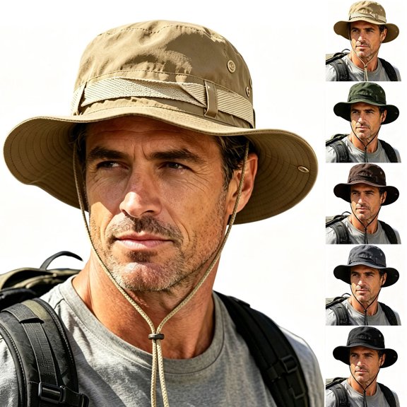 Teyfeniy Men Wide-Brimmed Bucket Hat Outdoor Fishing Foldable Windproof Sun Hat For Hiking Camping