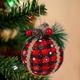 thumbnail image 4 of Adornos navideños de bolas a cuadros, adornos de bolas de tela a cuadros de búfalo negros y rojos de 3 pulgadas con piñas y vegetación, 6 uds., 4 of 5