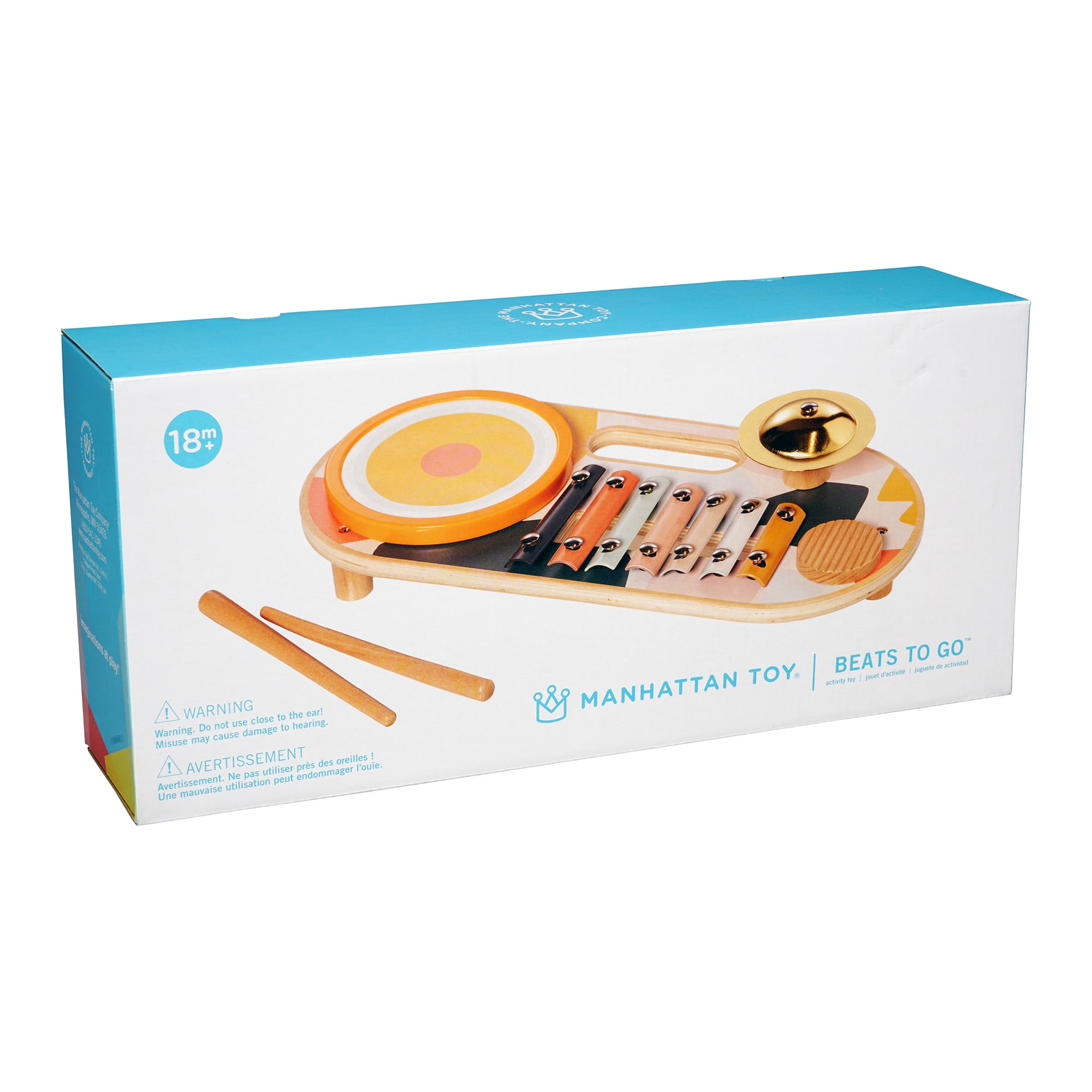 Manhattan Toy Beats to Go Wooden Toddler and Preschool Musical Learning Toy Xylophone, Drum, Cymbal and Washboard