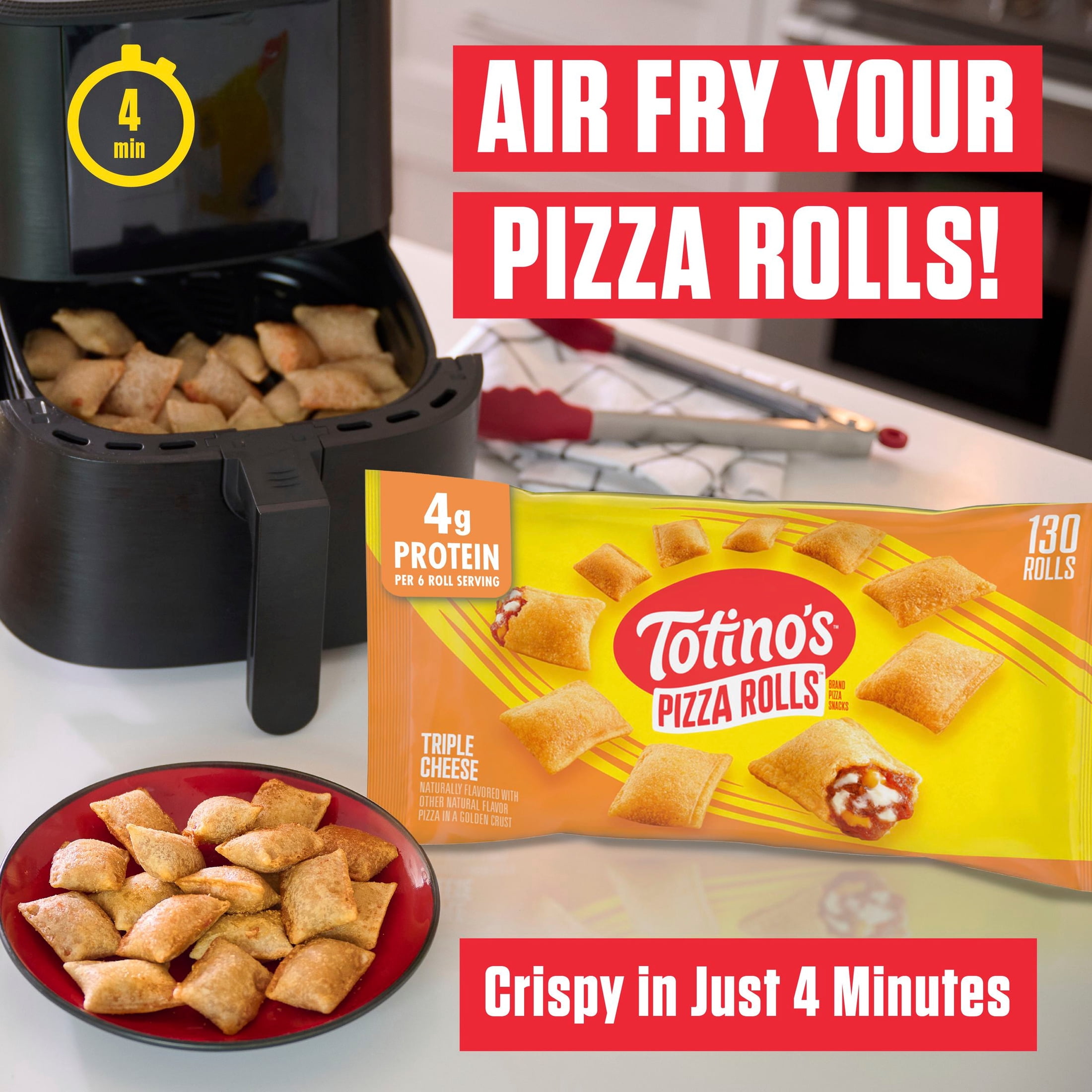 Totino's Pizza Rolls, Triple Cheese Pizza Flavored, Frozen Appetizers, 130 Rolls, 63.5 oz