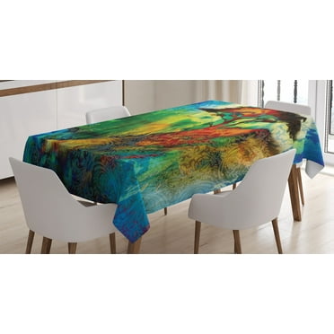 Ambesonne Bohemian Tablecloth Rectangular Table Cover, Eastern Grunge Trees, 60"x90", Multicolor