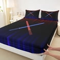 thumbnail image 3 of Manfei Red Blue Gradient Light Queen Sheet Sets,Video Games Theme Flat Sheet,Modern Fashion Gaming Queen Fitted Sheet For Boys,Ultra Soft Home Decor,4 Pieces, 3 of 7
