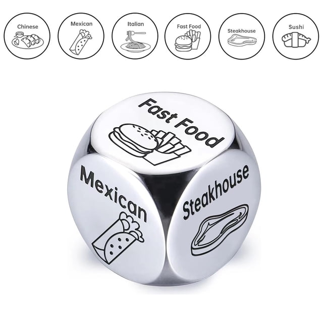 F Metal Food Decision Dice Game, Choice Maker Tool For Group Dinners, Random Selector Party Fun