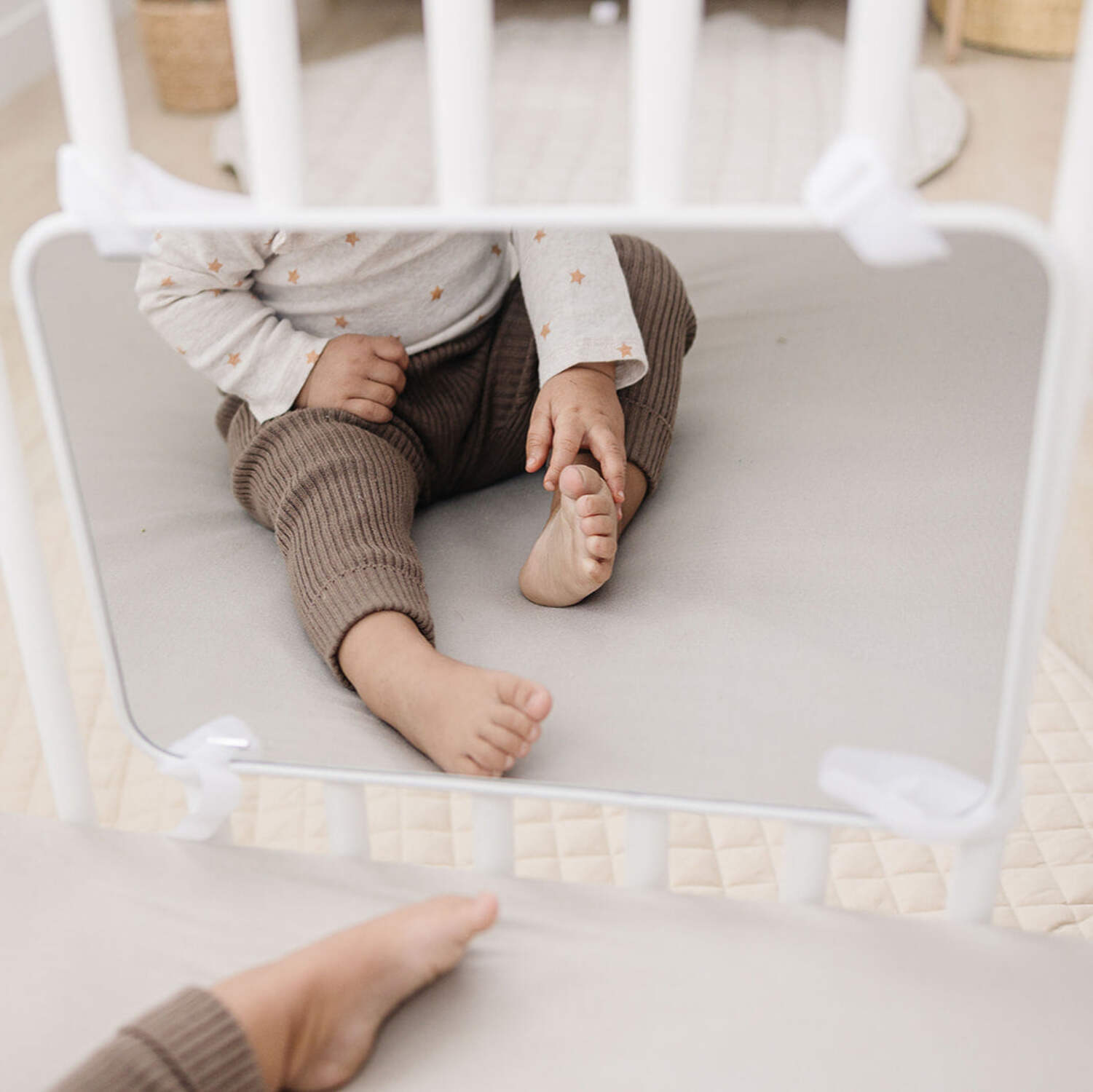 Genius Babies Large Baby Crib Mirror with High-Contrast Images, Safe Rubber Frame, Velcro Attachment (11" x 16")