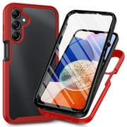 Galaxy A15 5G Case with Built in Screen Protector,Dteck Full-Body Shockproof Rubber Hybrid Protection Crystal Clear PC Back Protective Phone Case Cover for Samsung Galaxy A15,Red