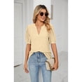 thumbnail image 4 of XCHQRTI Pleated Puff Sleeve Shirt Women's V Neck Solid Color Tops Summer Hollow Tunic Dressy Blouse, 4 of 8
