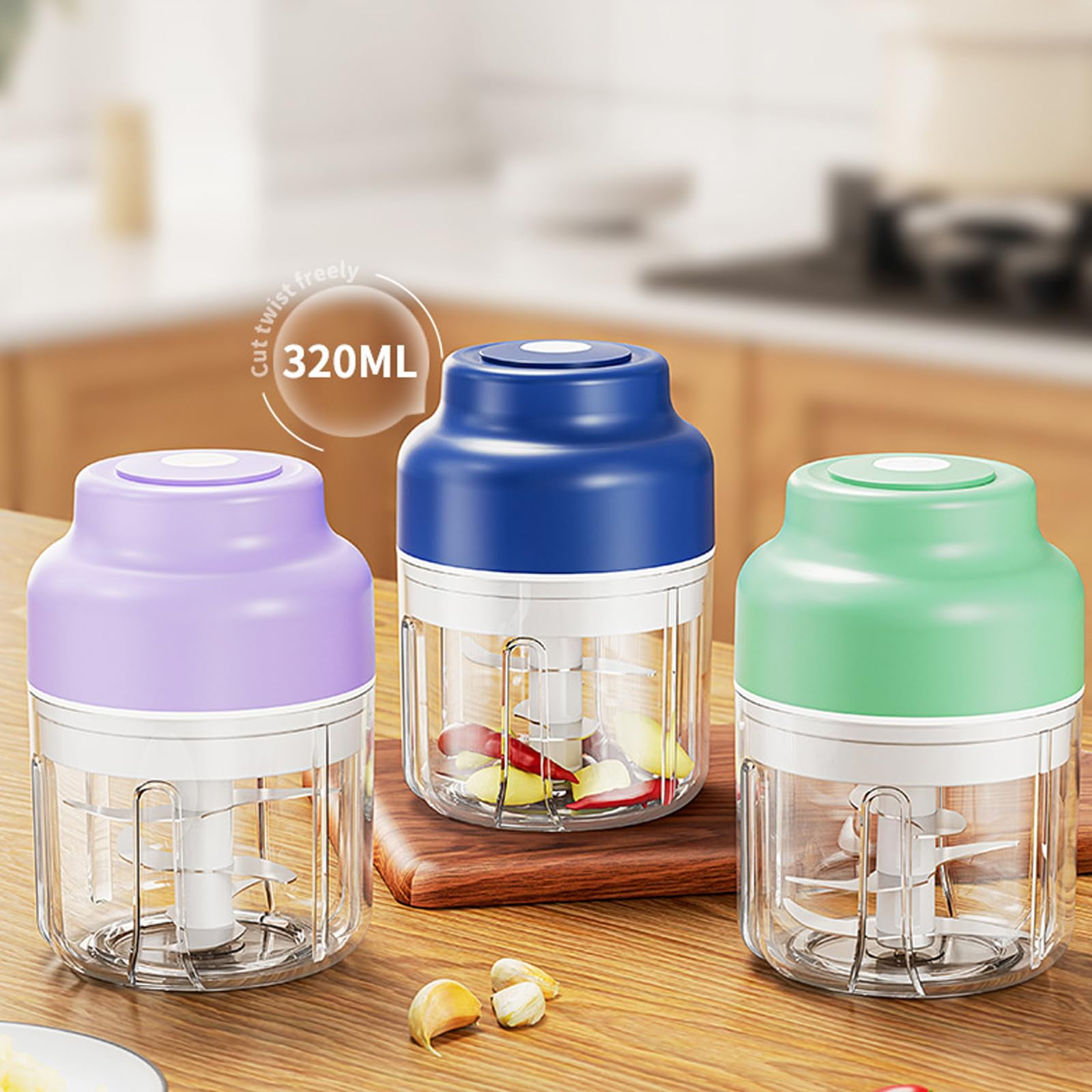 320ML Electric Garlic Chopper, Portable Cordless Mini Food Processor, Garlic Grinder Onion Chopper, Blender For Vegetable, Nuts Chili Onion Minced Meat and Spices