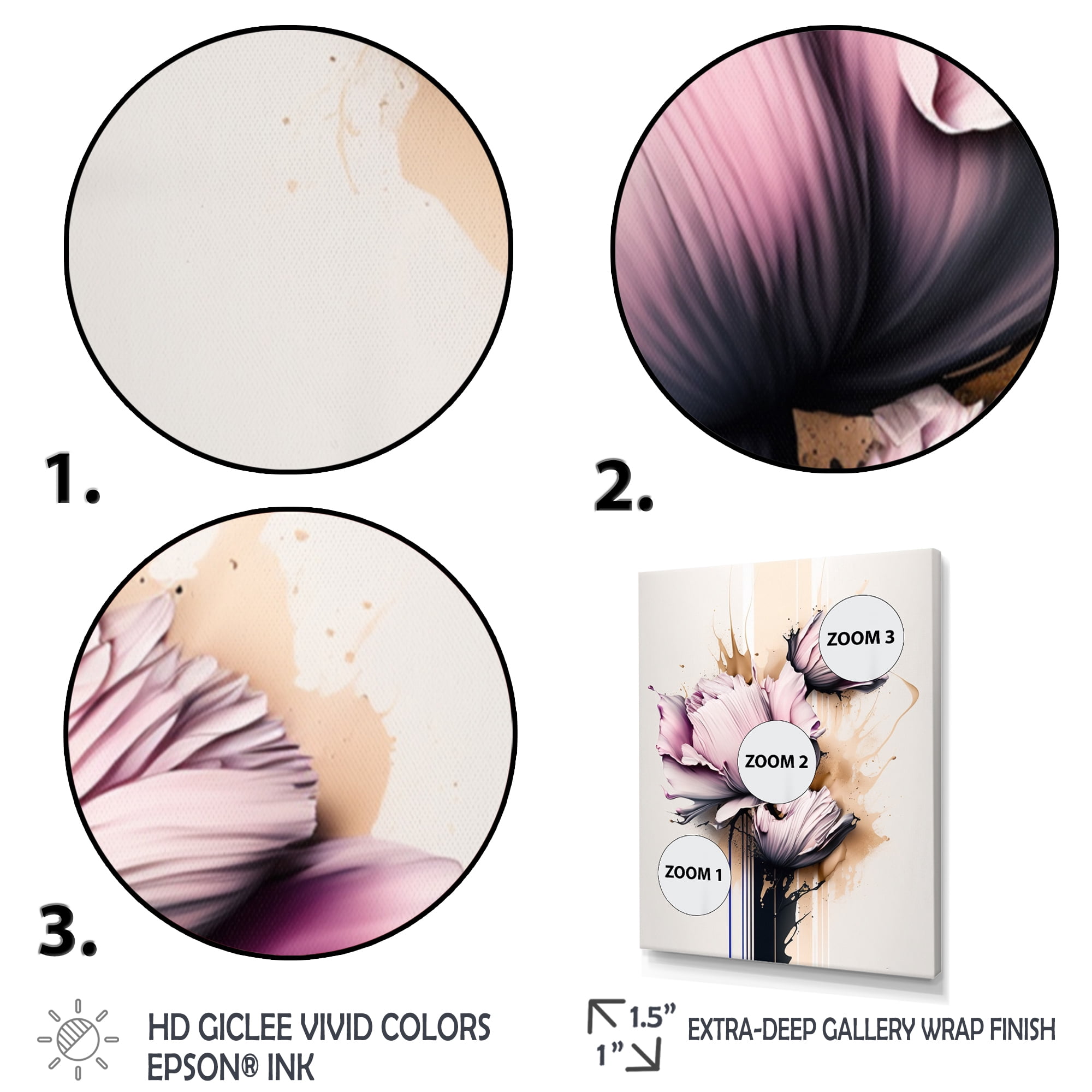 Designart Pink Peony Flower On Abstract Paint Canvas Wall Art