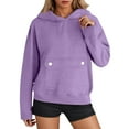 thumbnail image 2 of Women's Casual Solid Color Hooded Sweatshirt With Pocket Comfortable Pullover Fleece Hoodie For Everyday Wear Fall Clothes, 2 of 6