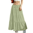 thumbnail image 2 of Linfrsh Womens Solid A-Line Ruffle Long Maxi Skirt Pleated Elastic High Waist Boho Maxi Drawstring Tiered Skirts(Green,S), 2 of 6