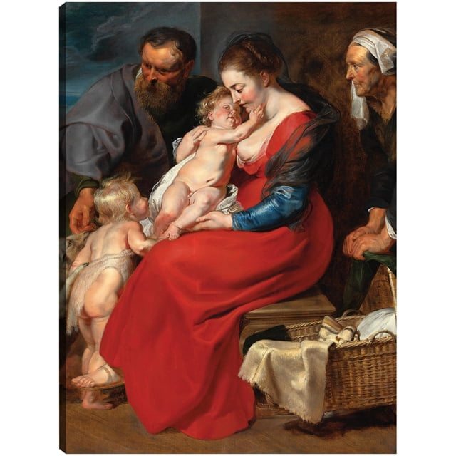 Cuadro Decorativo - La Sagrada Familia con los santos Isabel y Juan Bautista (1615) Jr Impresión en canvas, estrechado.
