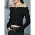thumbnail image 3 of Biezeib Women Slim Knit Sweater Crop Tops Solid Color Boat Neck Long Sleeve Pullovers Fall Winter Off Shoulder Jumpers Streetwear, 3 of 6