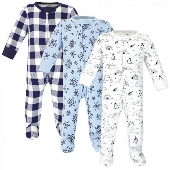 Touched by Nature Baby Organic Cotton Zipper Sleep and Play 3pk, Arctic, 0-3 Months