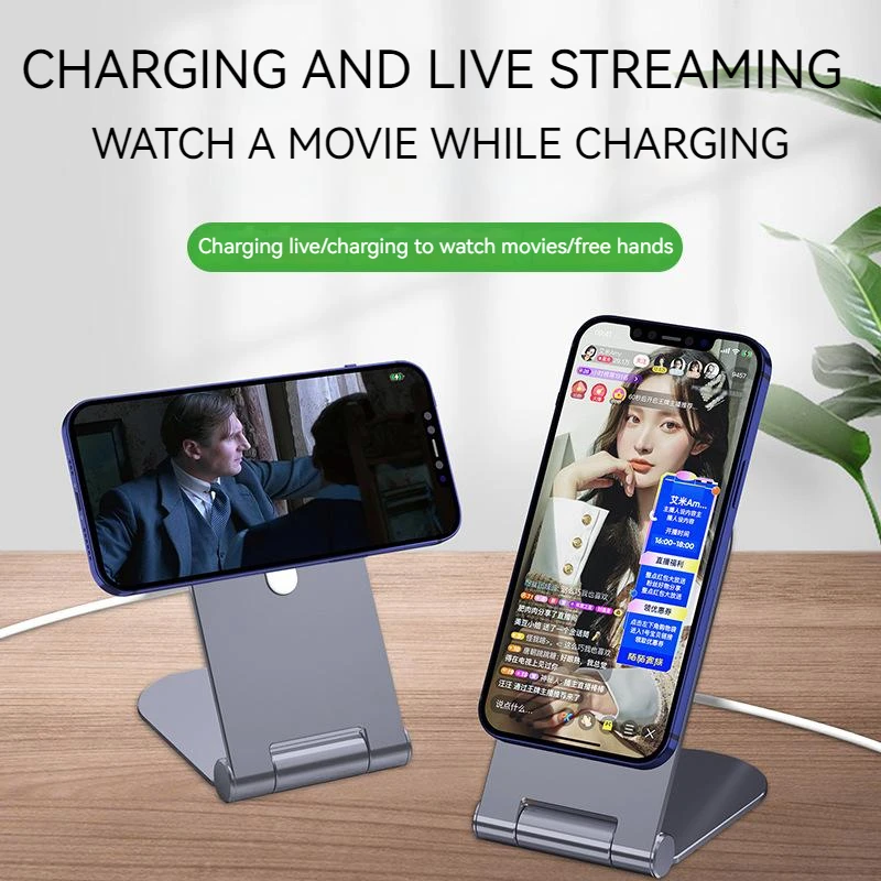 Wireless Charger Desktop Power Dock Stand - Foldable Magnetic Phone Charger Stand, MagSafe Compatible - For iPhone and Other Qi-Enabled Devices (Charger Not Included)