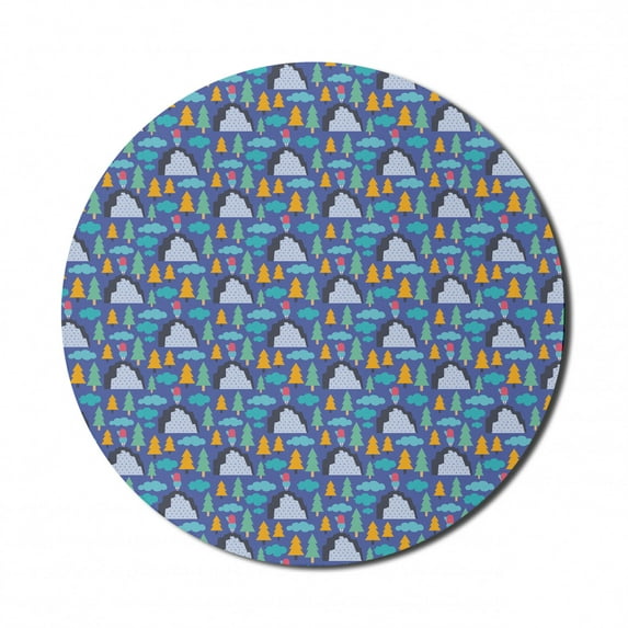 Cartoon Mouse Pad for Computers, Item Illustration Girl Cloud Tree Colorful, Round Non-Slip Thick Rubber Modern Gaming Mousepad, 8" Round, Azure Blue Multicolor, by Ambesonne