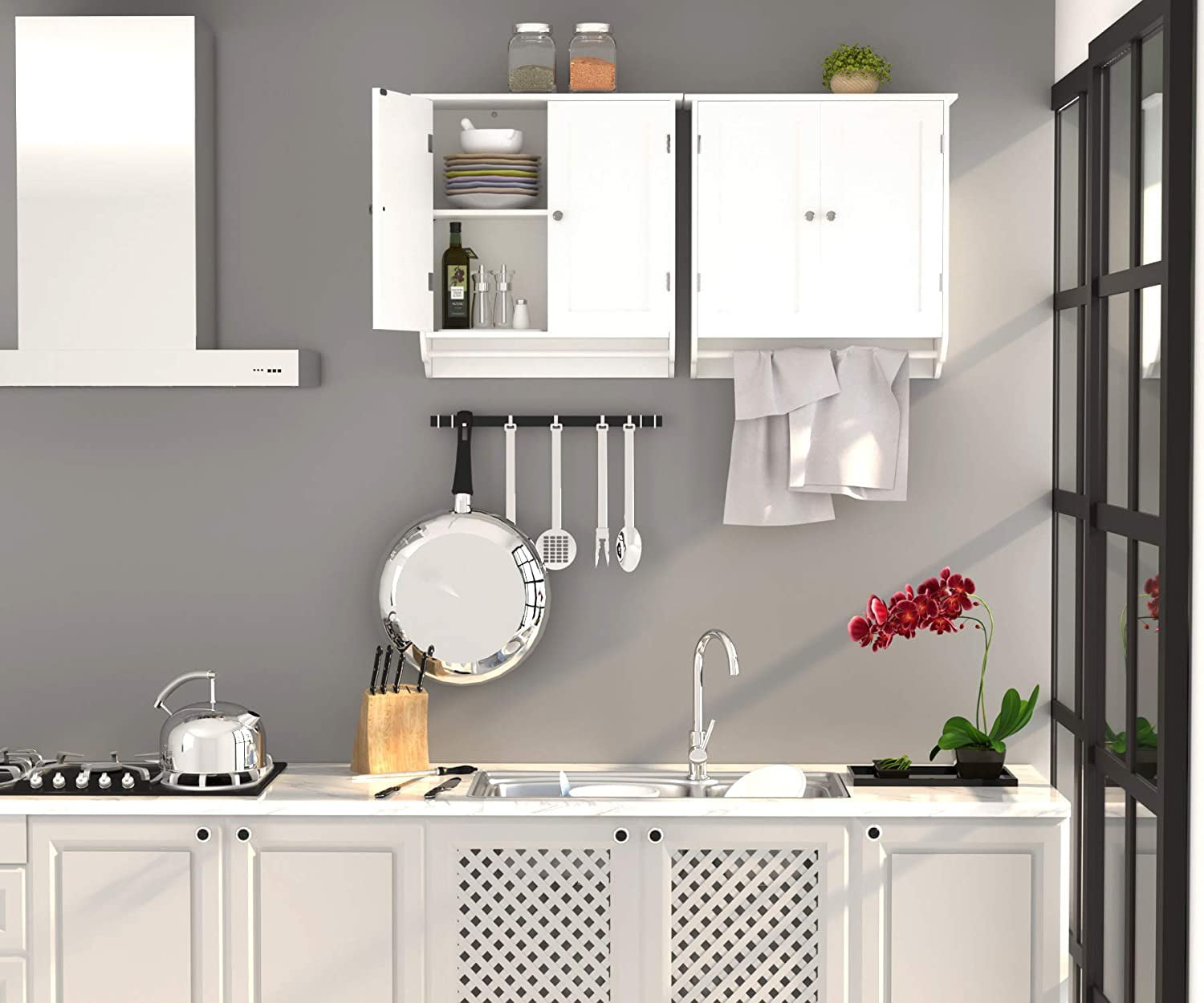Homfa Bathroom Wall Cabinet, Over The Toilet Storage, Double Door, Adjustable Shelf, Towel Bar, Whit(图3) Homfa Bathroom Wall Cabinet, Over The Toilet Storage, Double Door, Adjustable Shelf, Towel Bar, Whit(图3)
