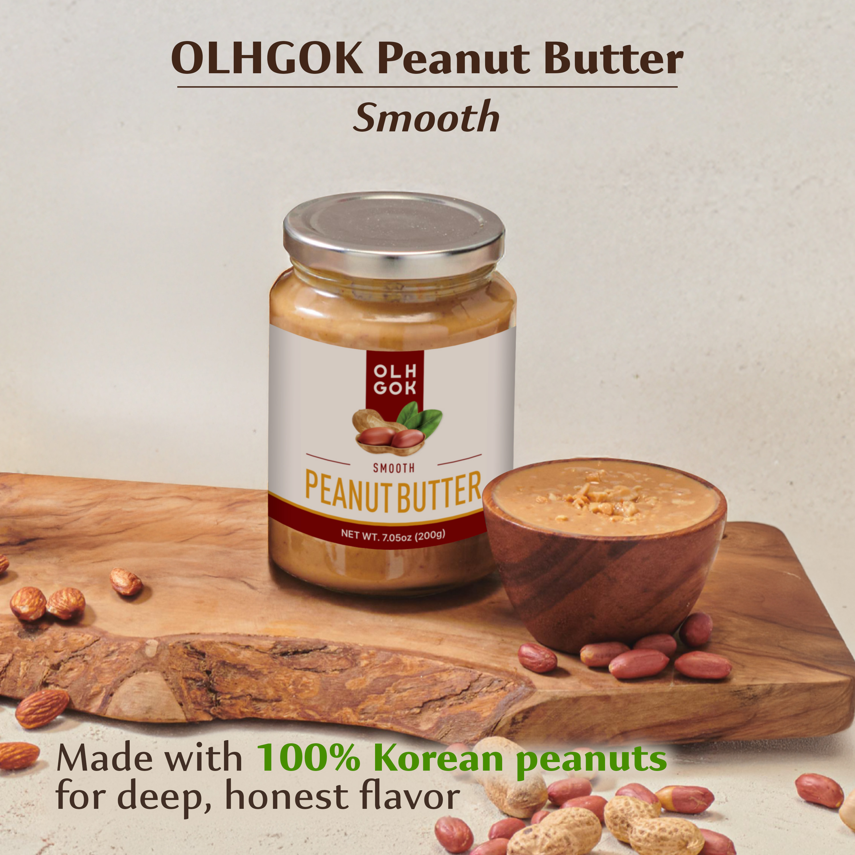 OLHGOK 100% Korean Peanut Butter Smooth – Net Wt. 7 oz (200g)